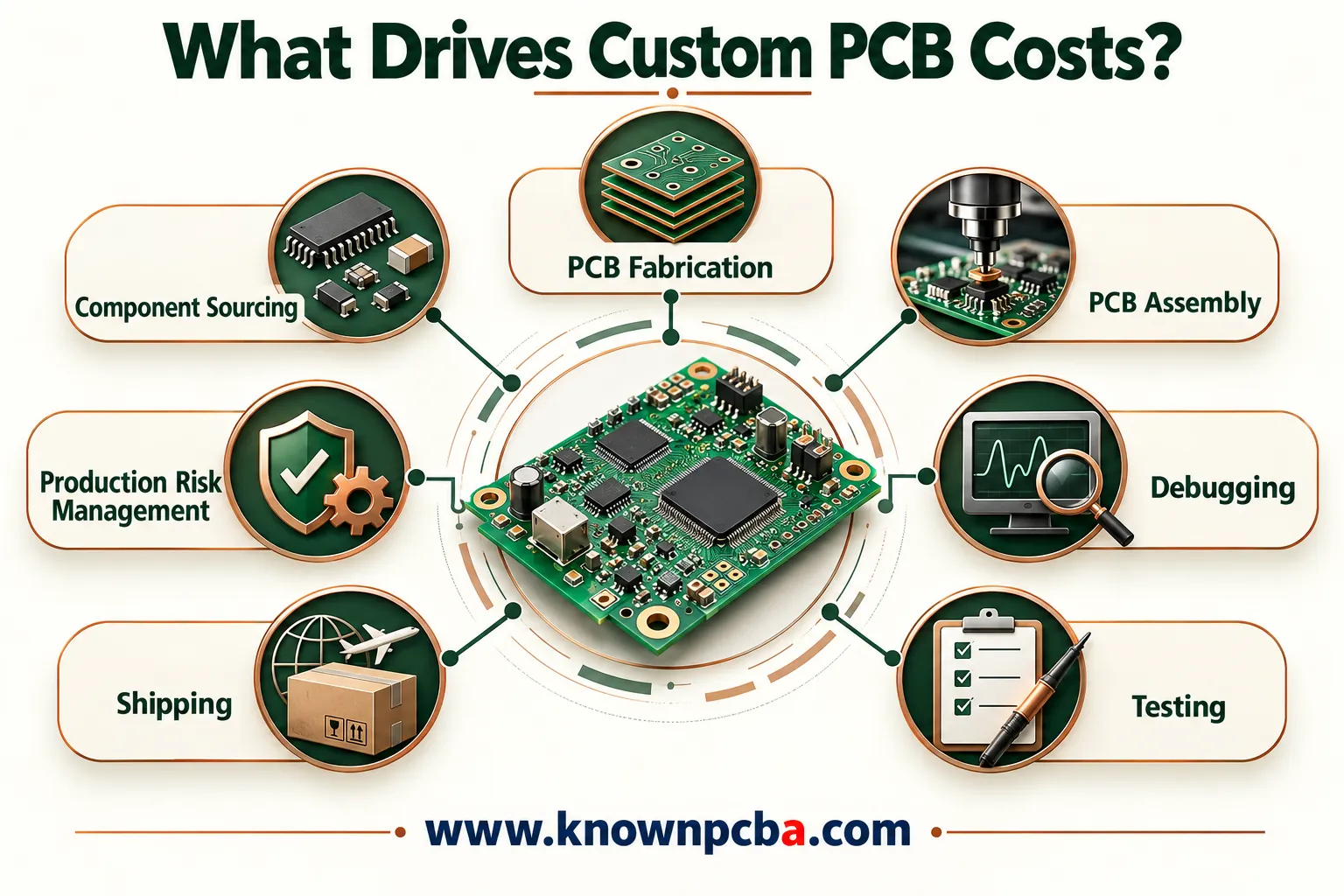 PCB Fabrication → Component Sourcing → PCB Assembly → Debugging → Testing → Shipping,Your Custom PCB Journey